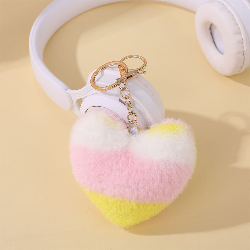 Fluffy Heart Pom Pom Keychain - Color_01