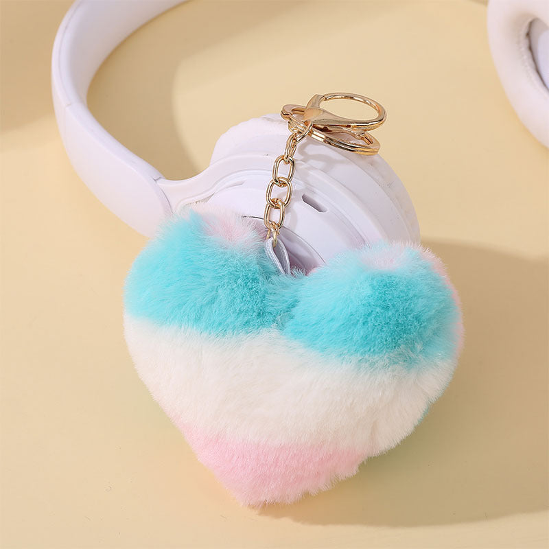 Fluffy Heart Pom Pom Keychain - Color_05