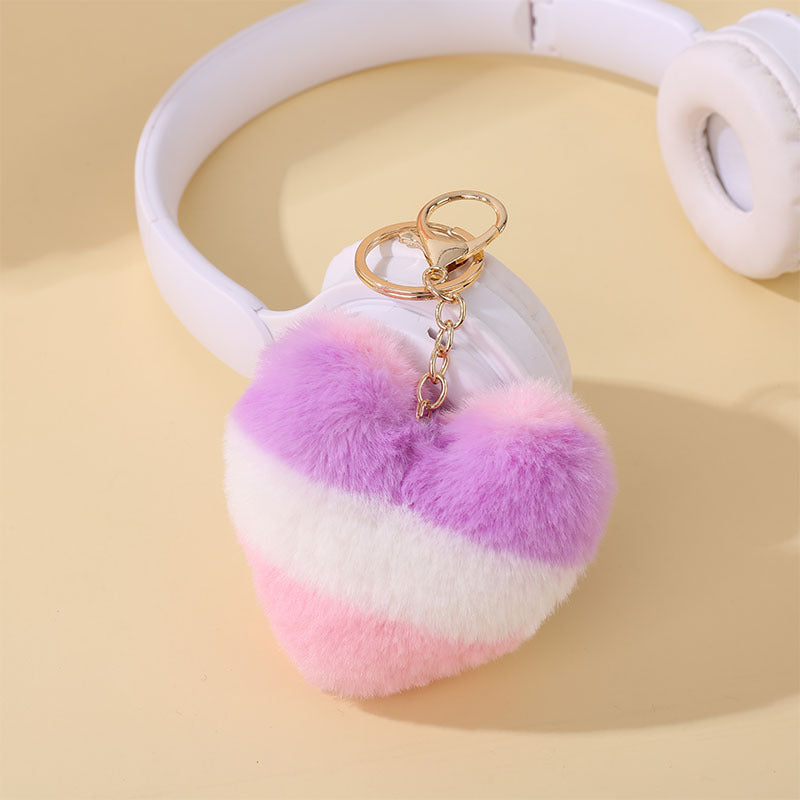 Fluffy Heart Pom Pom Keychain - Color_06