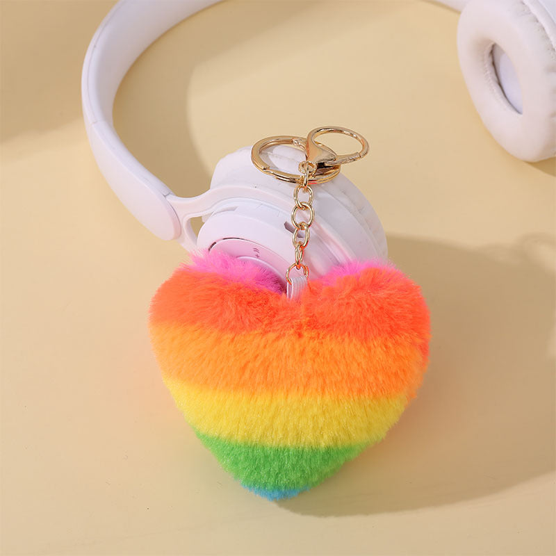Fluffy Heart Pom Pom Keychain - Color_07