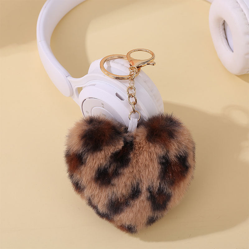 Fluffy Heart Pom Pom Keychain - Color_10