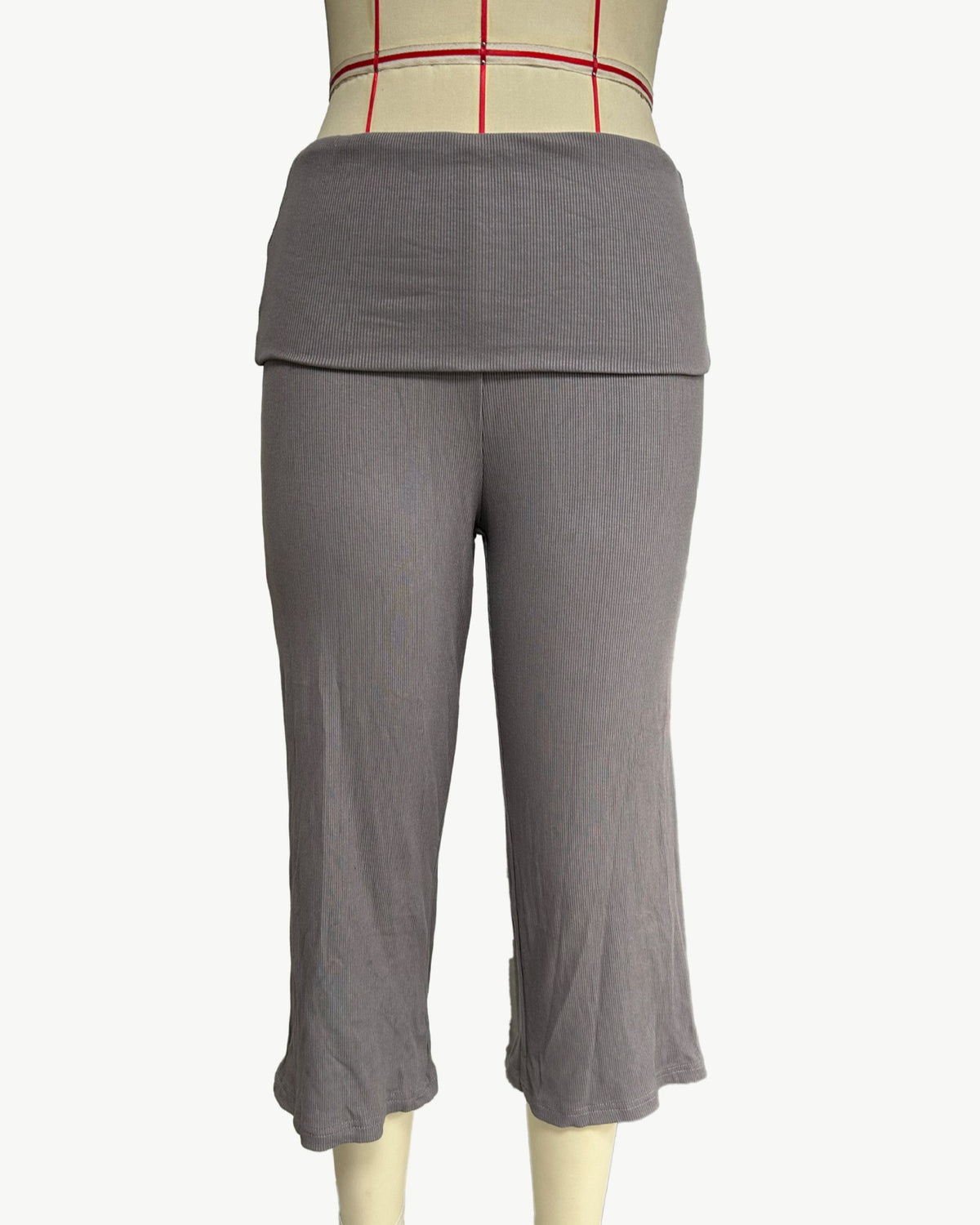 Rollover Waistband Wide Leg Cropped Pants - Grey
