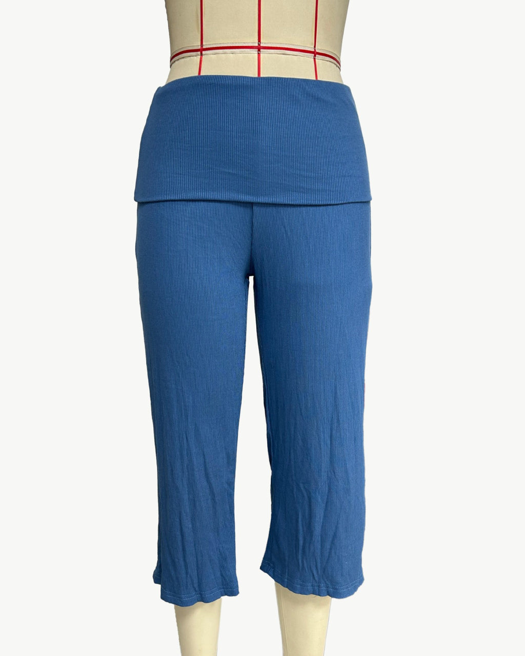 Rollover Waistband Wide Leg Cropped Pants - Lake-Blue