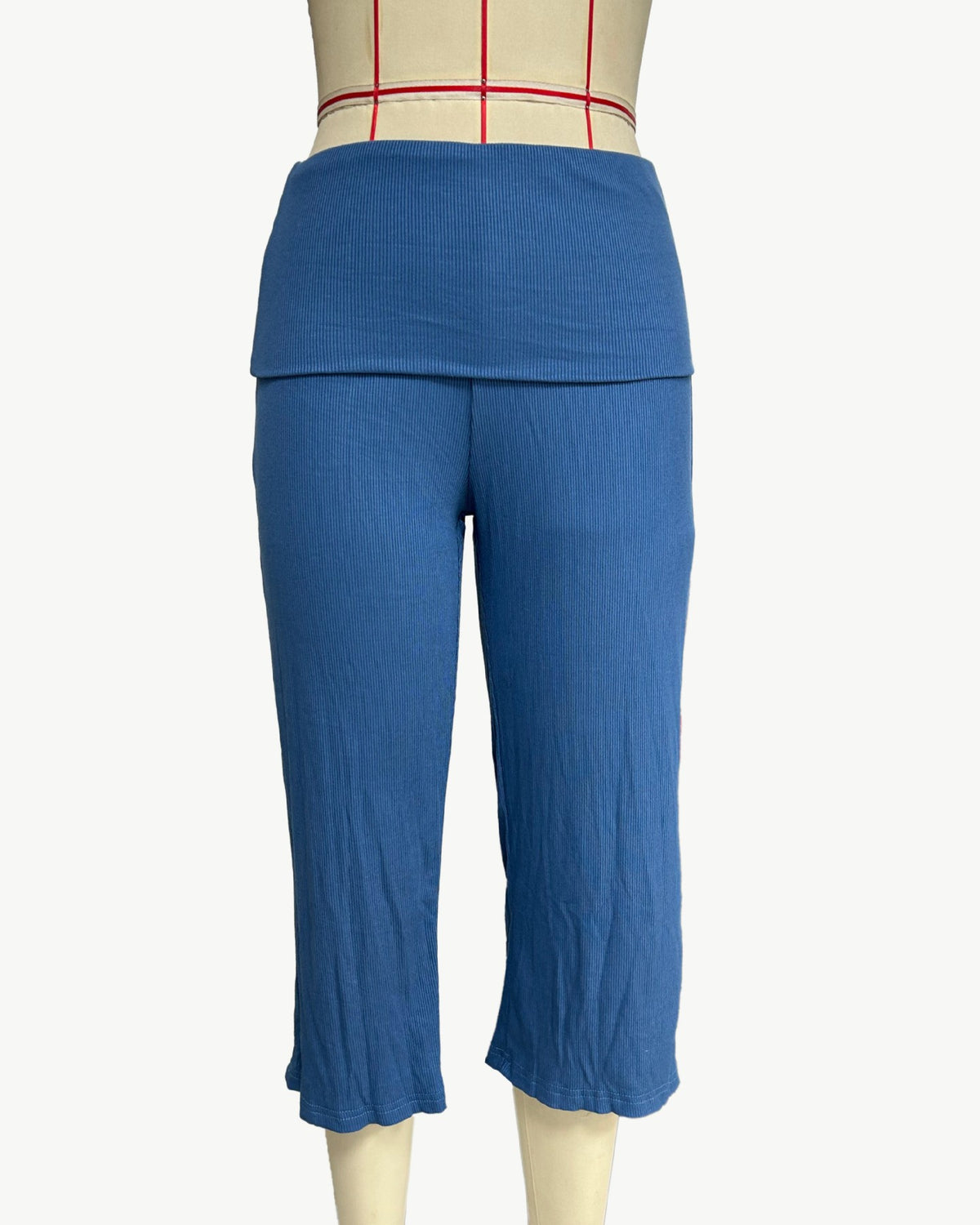 Rollover Waistband Wide Leg Cropped Pants - Lake-Blue