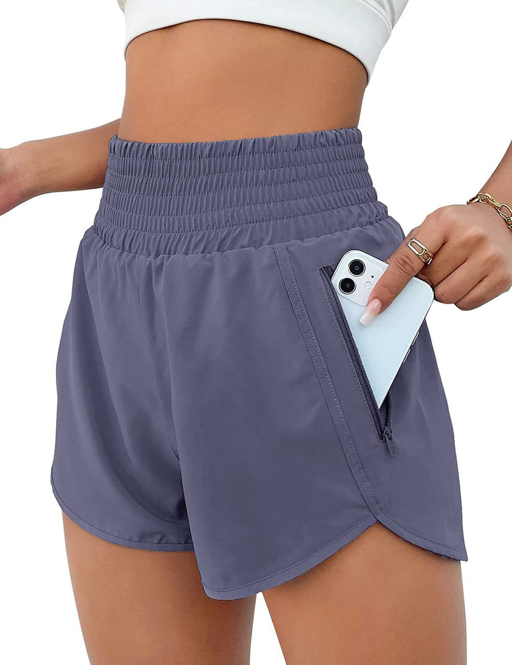Smocked Waist Flowy Athletic Shorts - BPurple