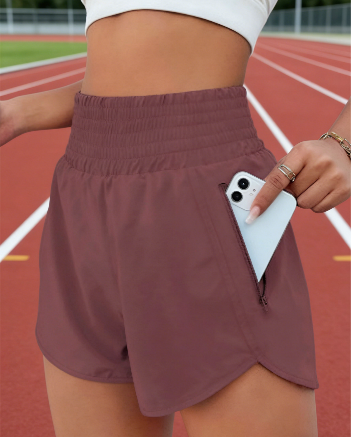 Smocked Waist Flowy Athletic Shorts - BeanPink