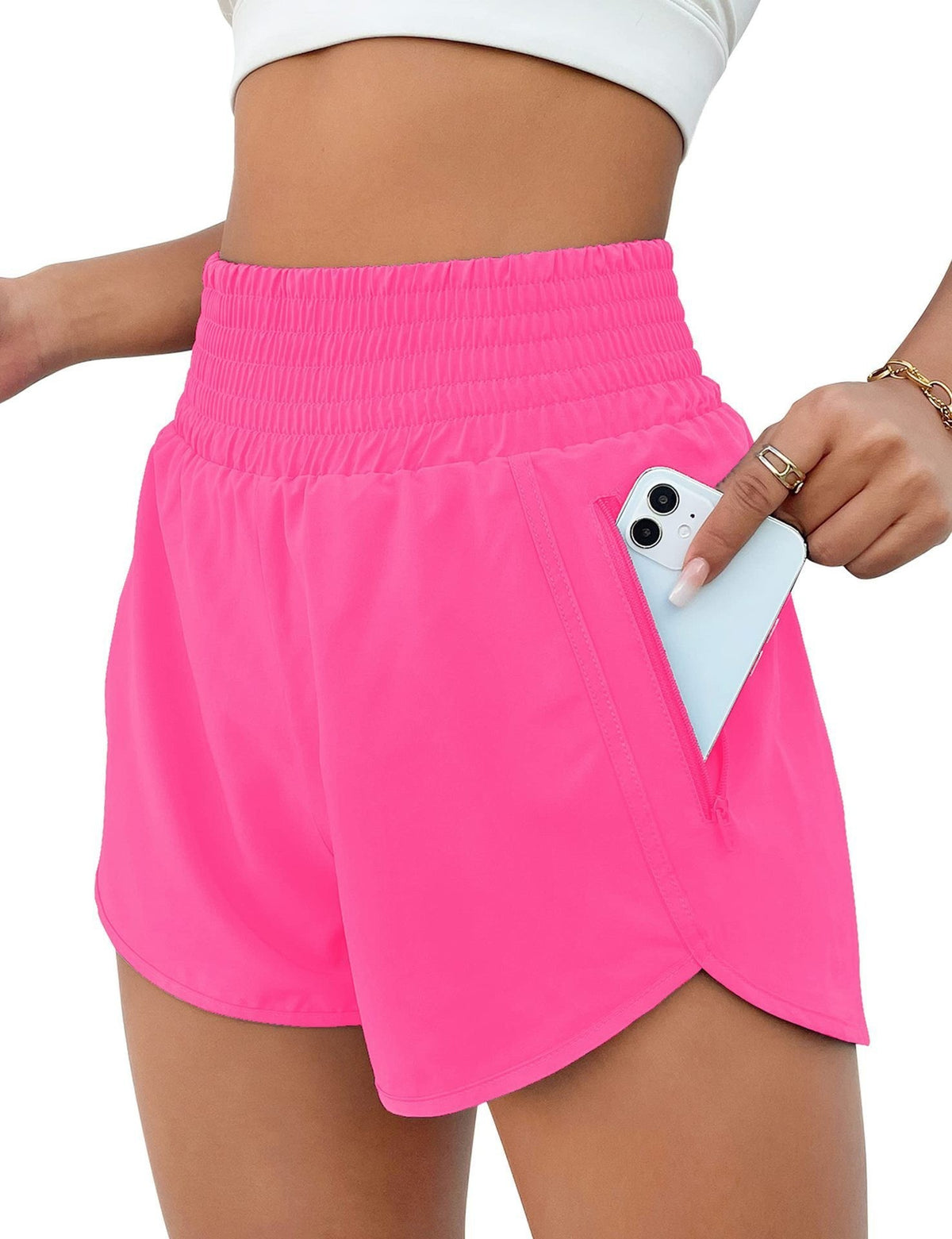 Smocked Waist Flowy Athletic Shorts - Pink