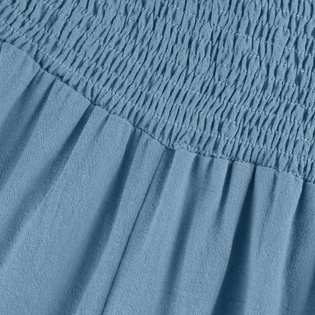 Cotton Linen Wide Leg Pants With Ruffle Hem - Blue - 3
