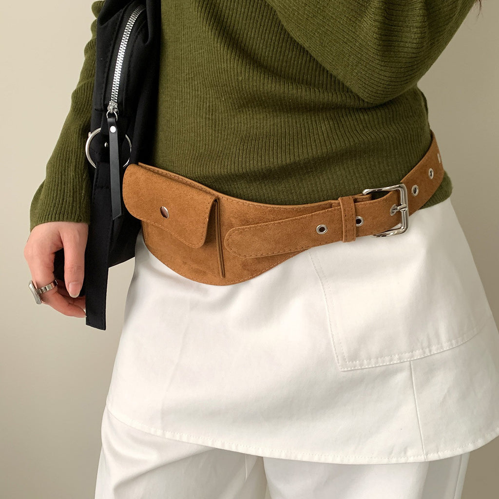 Faux Suede Western Pocket Belt Bag - Tan