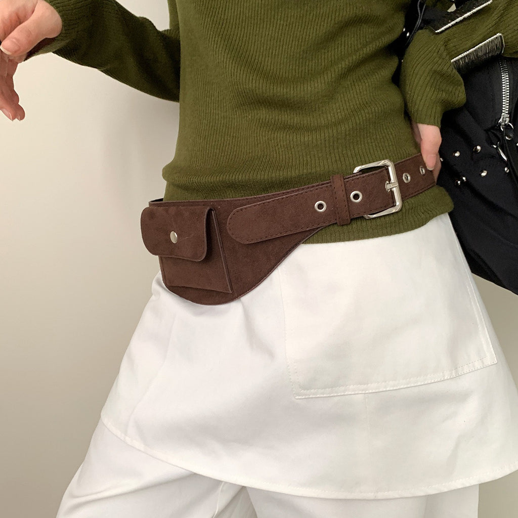 Faux Suede Western Pocket Belt Bag
