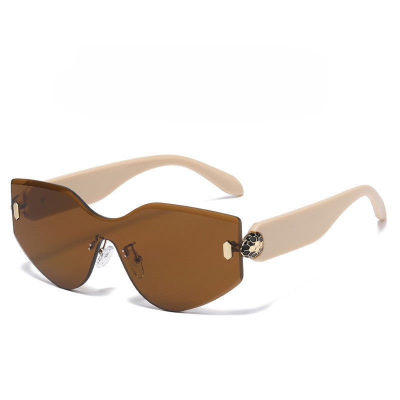 Rimless One Piece Shield Sunglasses - Beige