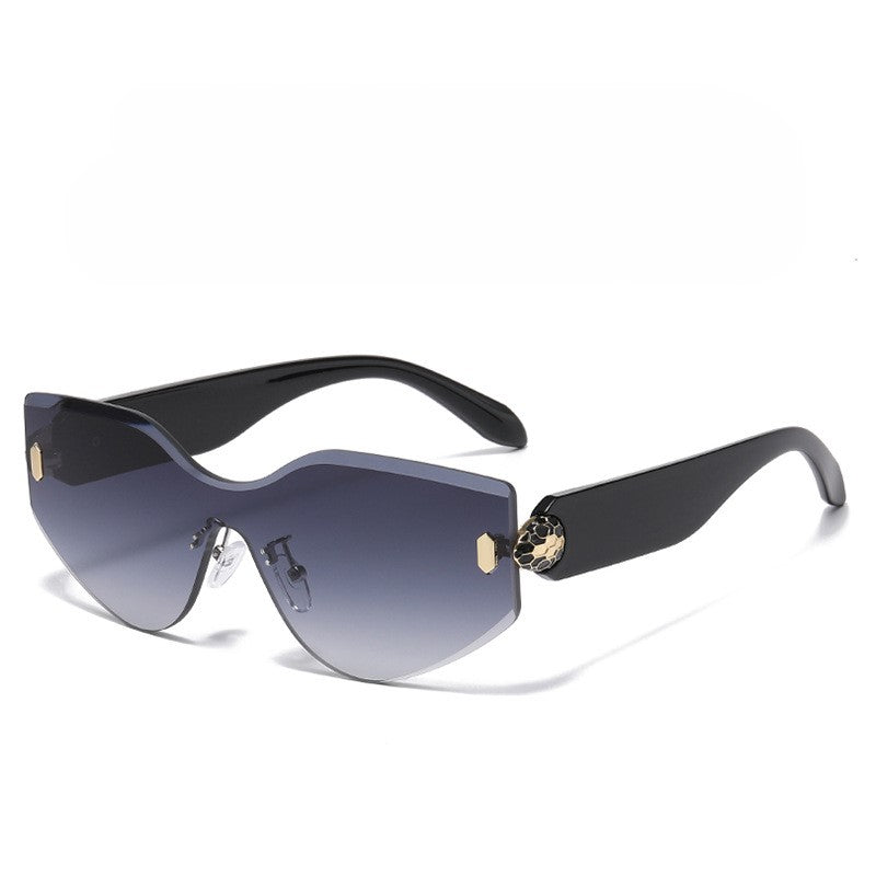 Rimless One Piece Shield Sunglasses - Black-2
