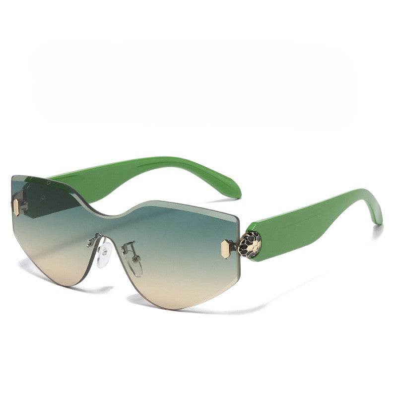 Rimless One Piece Shield Sunglasses - Green
