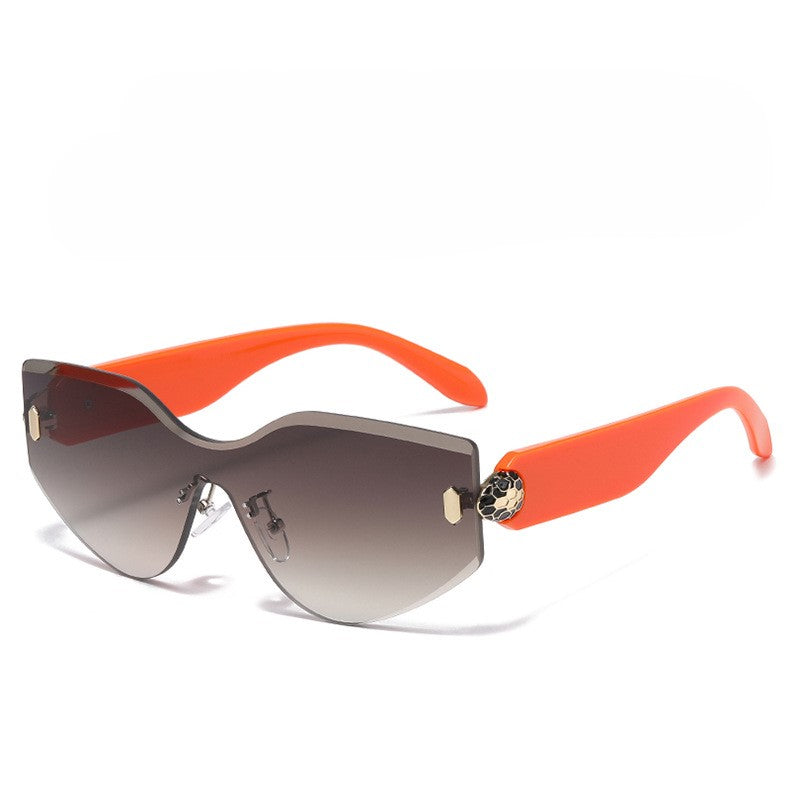 Rimless One Piece Shield Sunglasses - Orange
