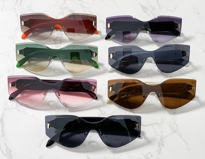 Rimless One Piece Shield Sunglasses - Orange - 1