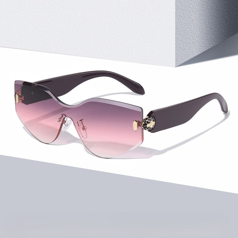 Rimless One Piece Shield Sunglasses - Purple
