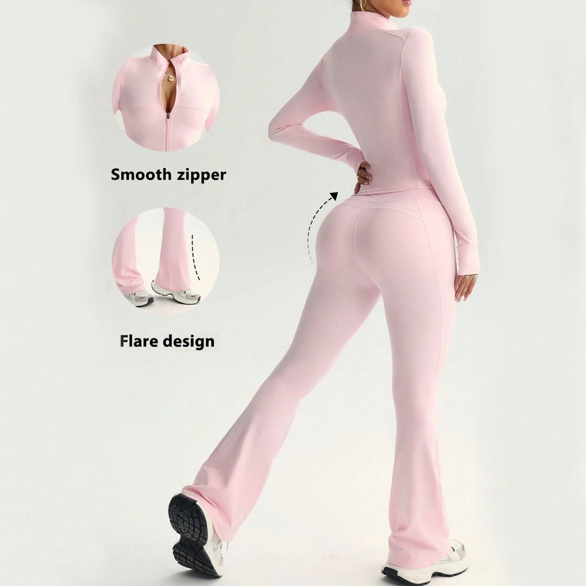 Zip Up Thumbhole Jacket and Flare Leggings Yoga Set