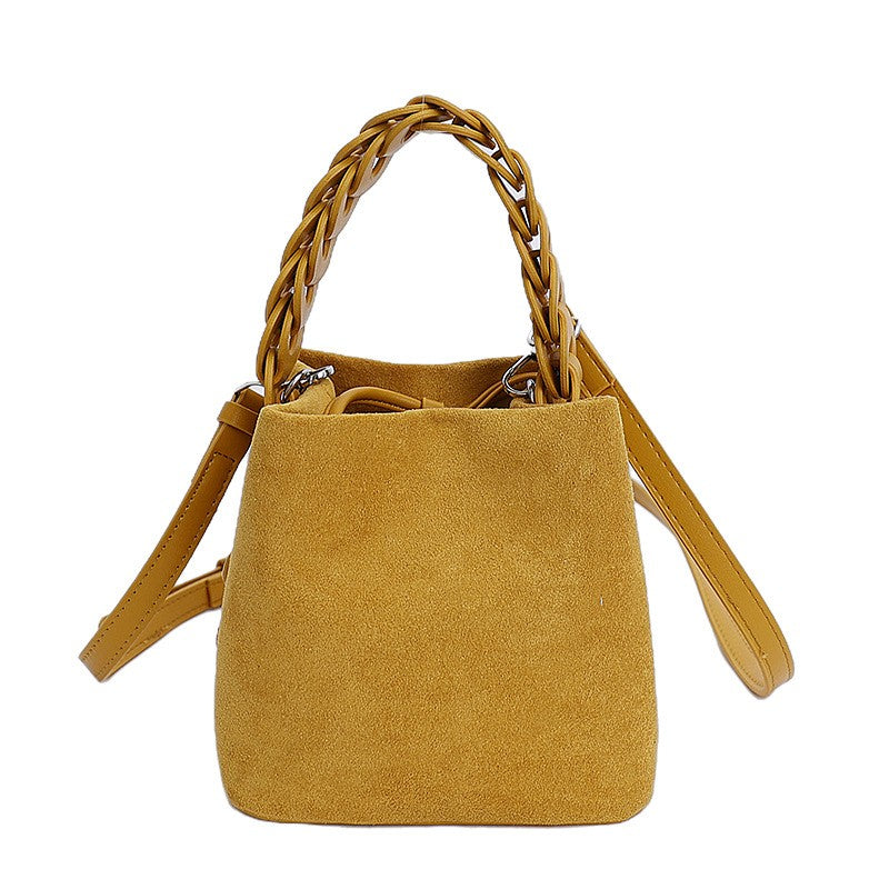 Faux Suede Braided Handle Mini Bucket Bag
