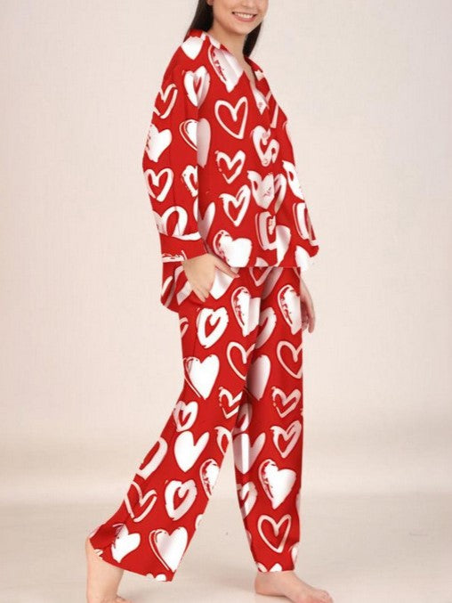 Allover Heart Print Long Pajama Set - Heart_2