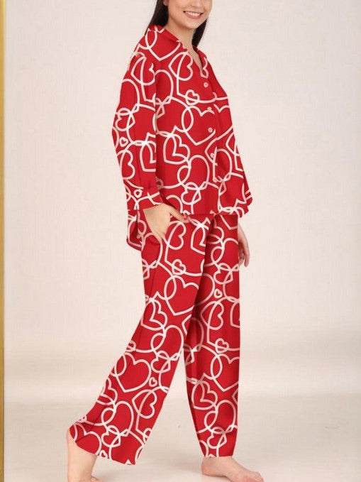 Allover Heart Print Long Pajama Set - Heart_3