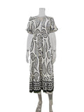 Flutter Sleeve Printed Tiered Midi Dress - Beige