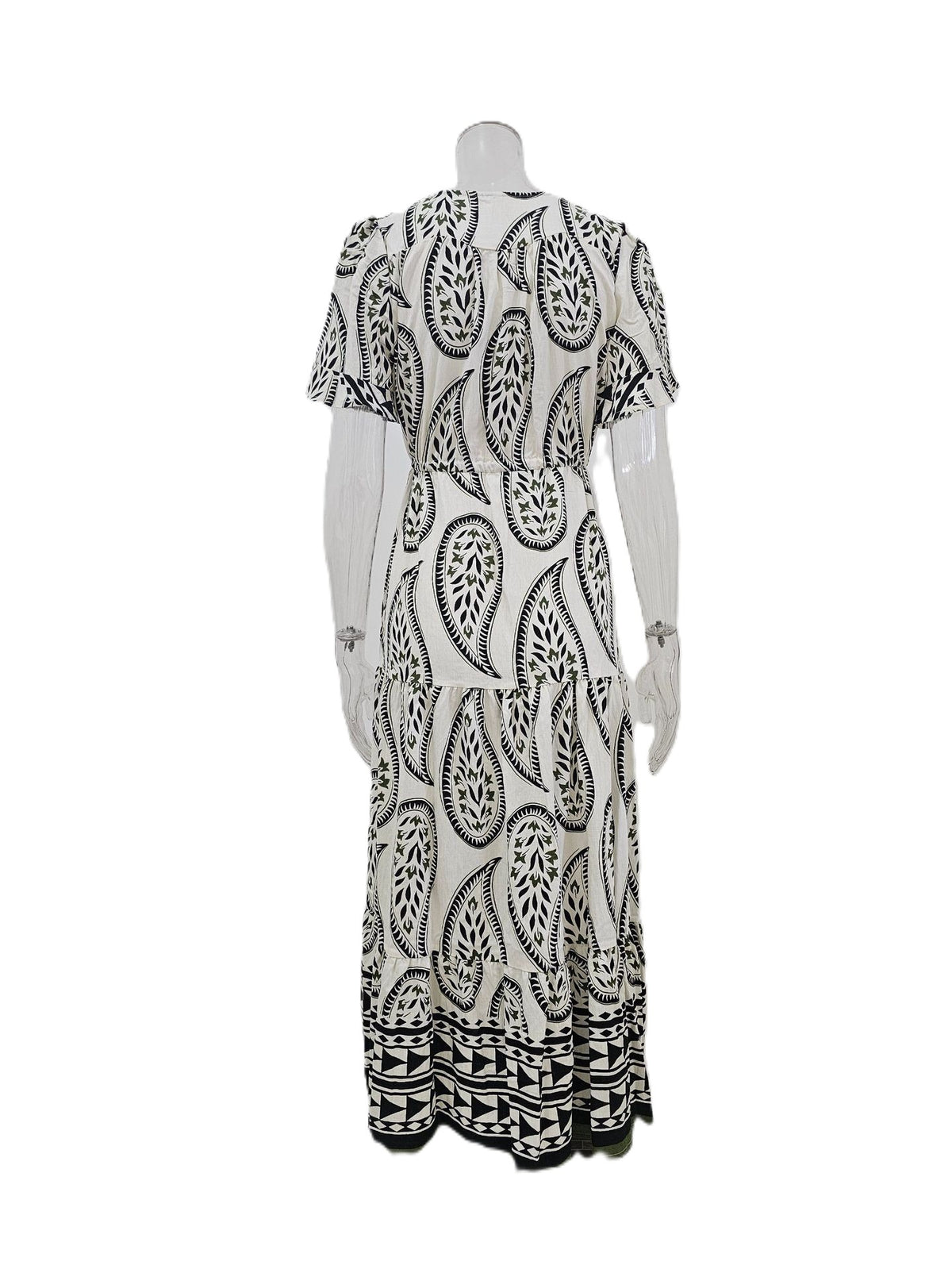 Flutter Sleeve Printed Tiered Midi Dress - Beige - 1