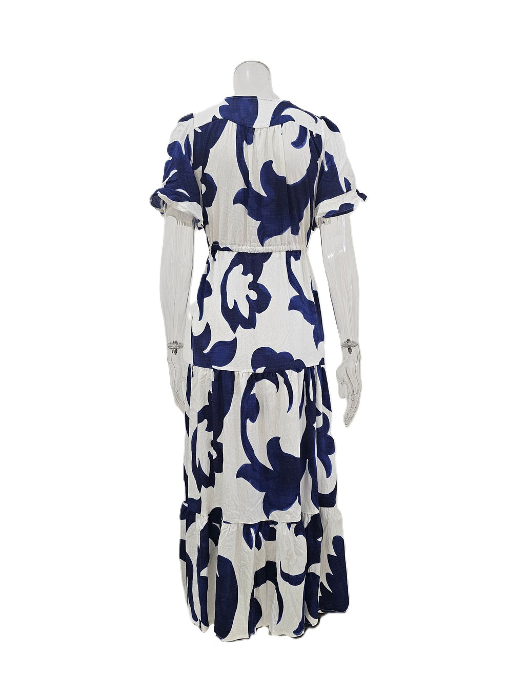 Flutter Sleeve Printed Tiered Midi Dress - Blue - 2