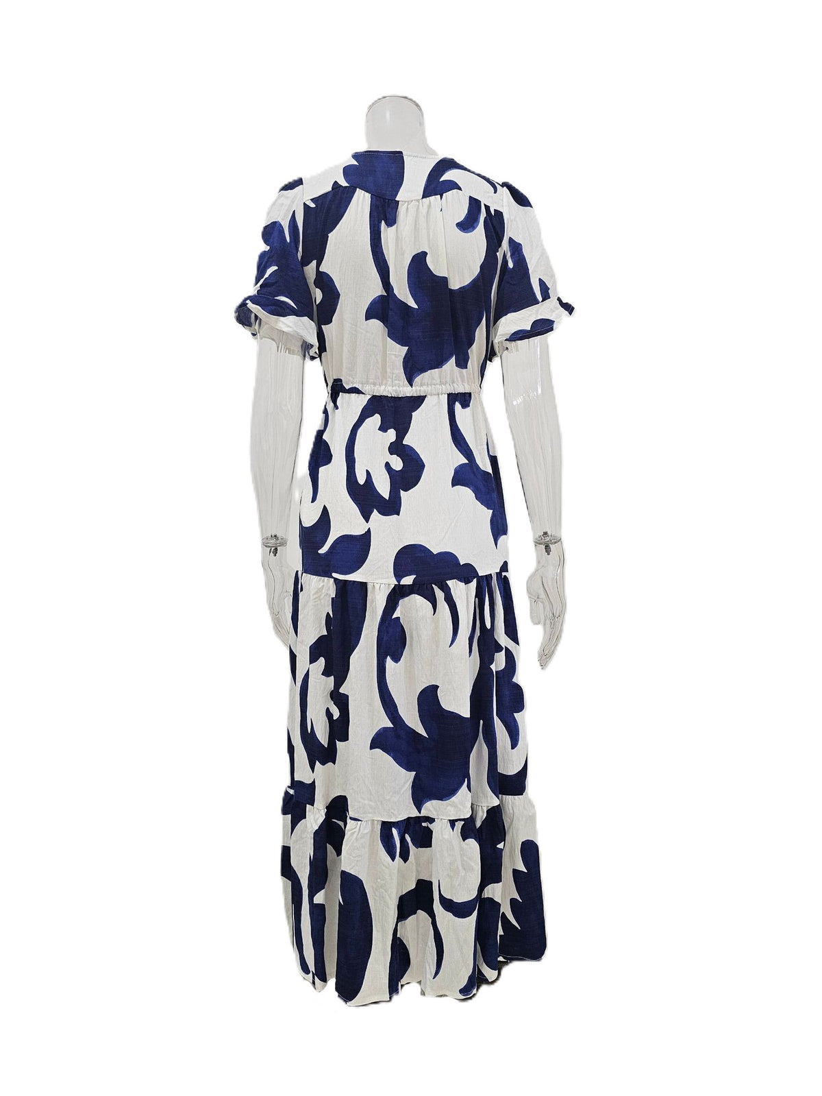 Flutter Sleeve Printed Tiered Midi Dress - Blue - 2