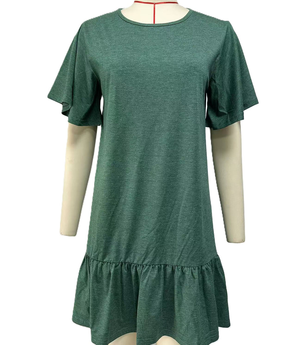 Ruffle Hem Loose Shift Dress - Green