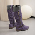 Knit Cuff Slouchy Knee High Riding Boots - Purple