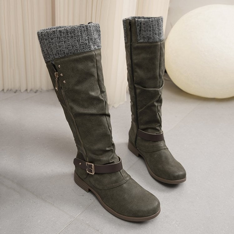 Knit Cuff Slouchy Knee High Riding Boots
