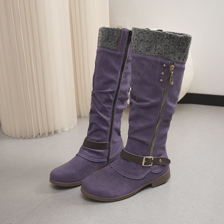 Knit Cuff Slouchy Knee High Riding Boots
