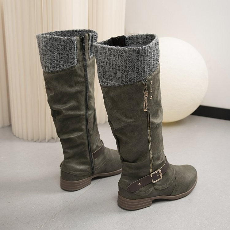 Knit Cuff Slouchy Knee High Riding Boots