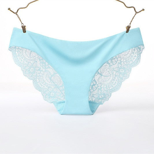 Seamless Ice Silk Lace Back Low Rise Brief - Aqua