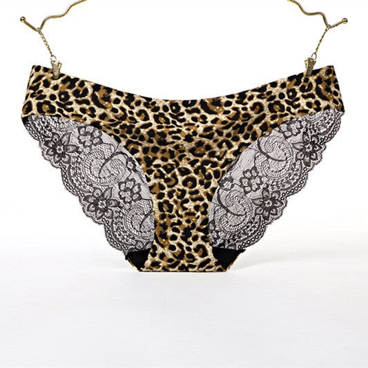 Seamless Ice Silk Lace Back Low Rise Brief - Leopard