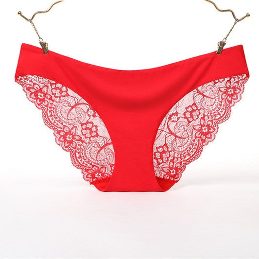 Seamless Ice Silk Lace Back Low Rise Brief - Red