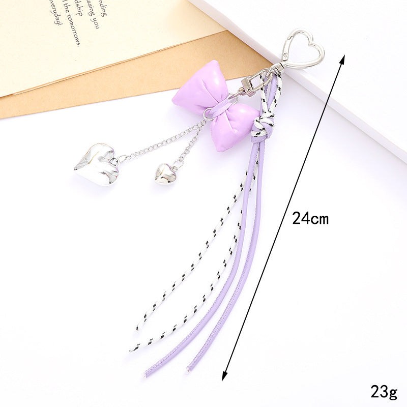 Bow Tassel Heart Charm Keychain - Color_1