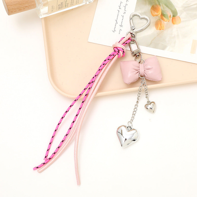Bow Tassel Heart Charm Keychain - Color_2
