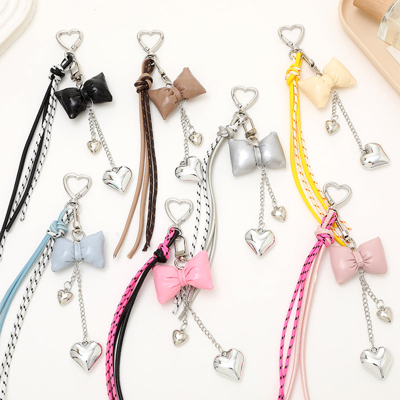 Bow Tassel Heart Charm Keychain