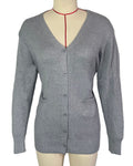 V Neck Button Down Pocket Cardigan - Grey