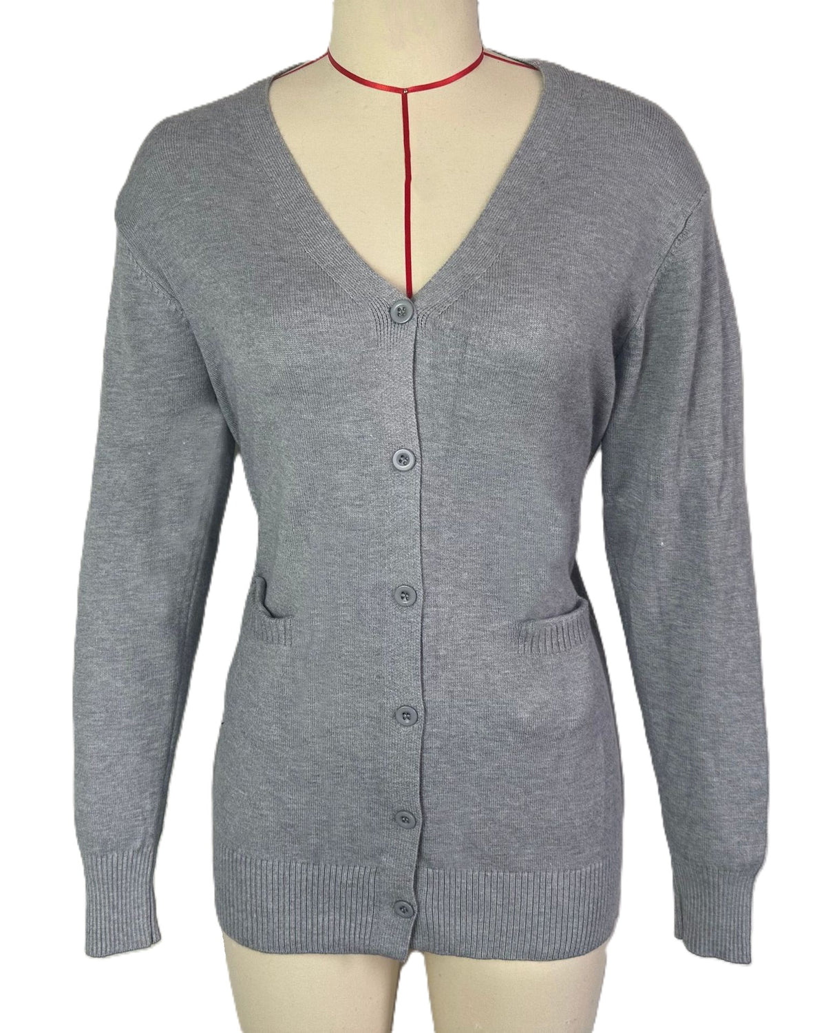 V Neck Button Down Pocket Cardigan - Grey