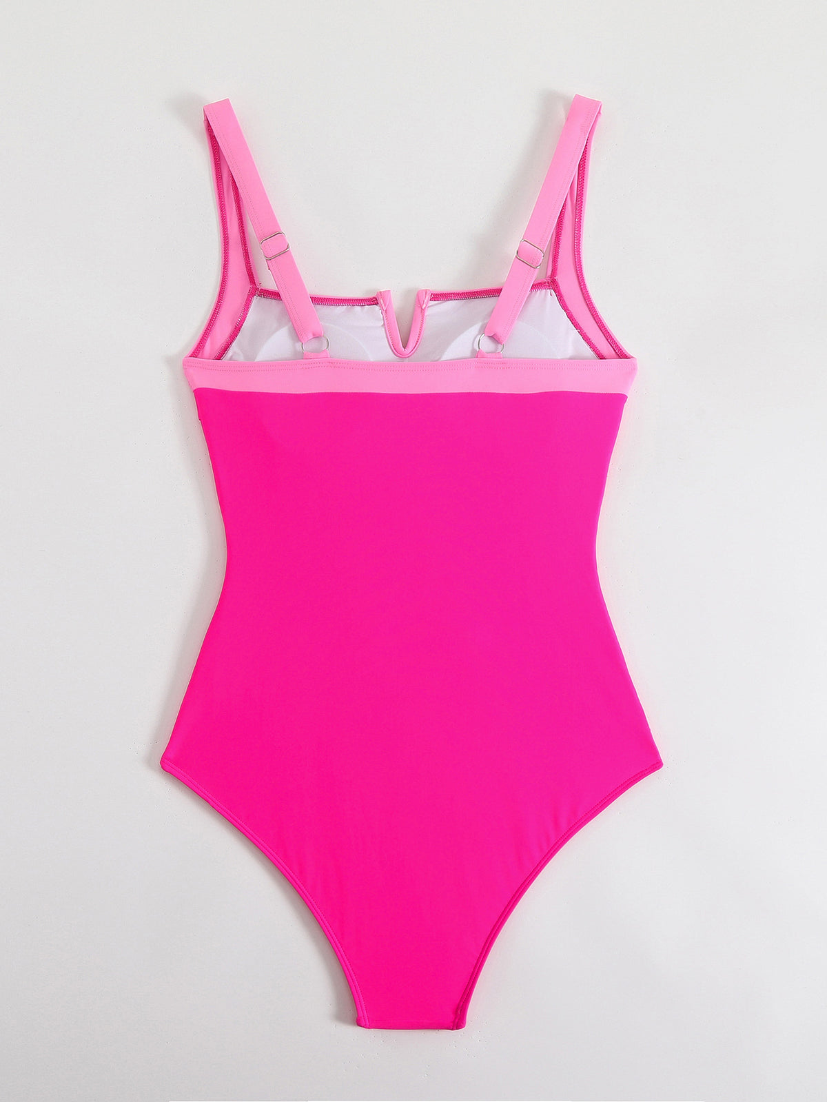 Notched Square Neck One Piece Swimsuit - Rosered - 1