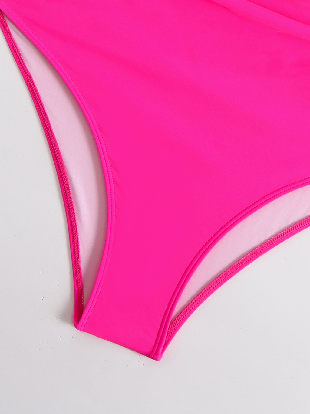 Notched Square Neck One Piece Swimsuit - Rosered - 3