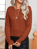 Twisted Cable Knit Crewneck Sweater - Brown