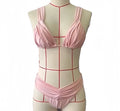 Pleated Triangle Bikini Two Piece Swimsuit - Pink