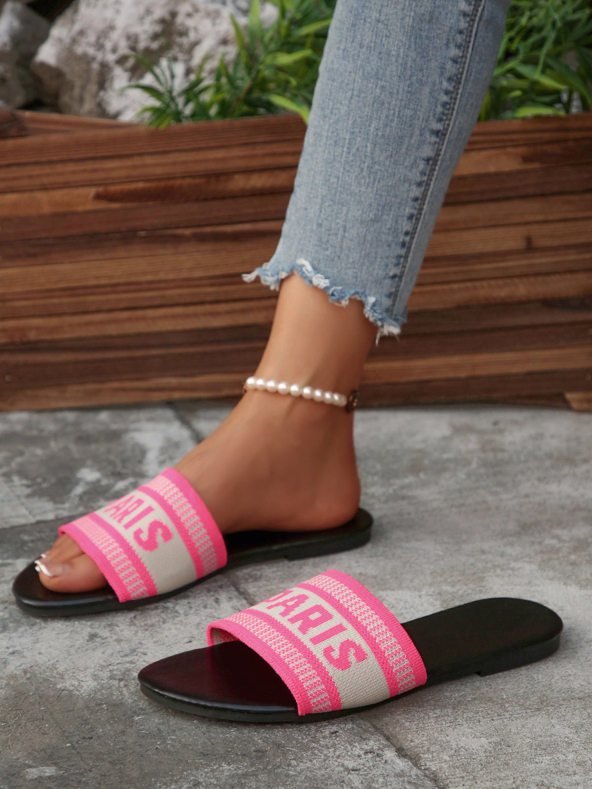 Woven Letter Band Flat Slide Sandals - view 4