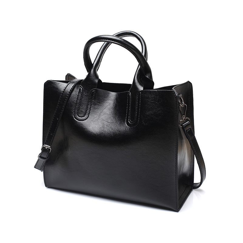 Structured Faux Leather Tote Bag - Black