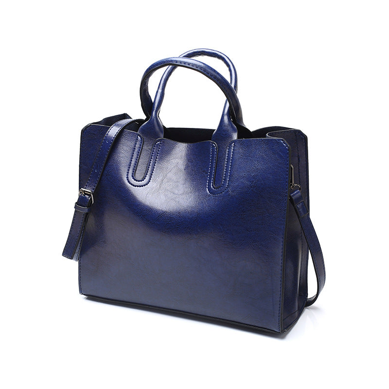 Structured Faux Leather Tote Bag - Blue