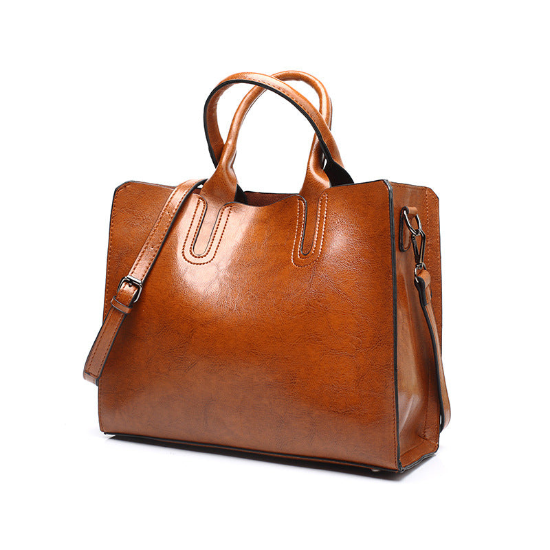 Structured Faux Leather Tote Bag - Brown