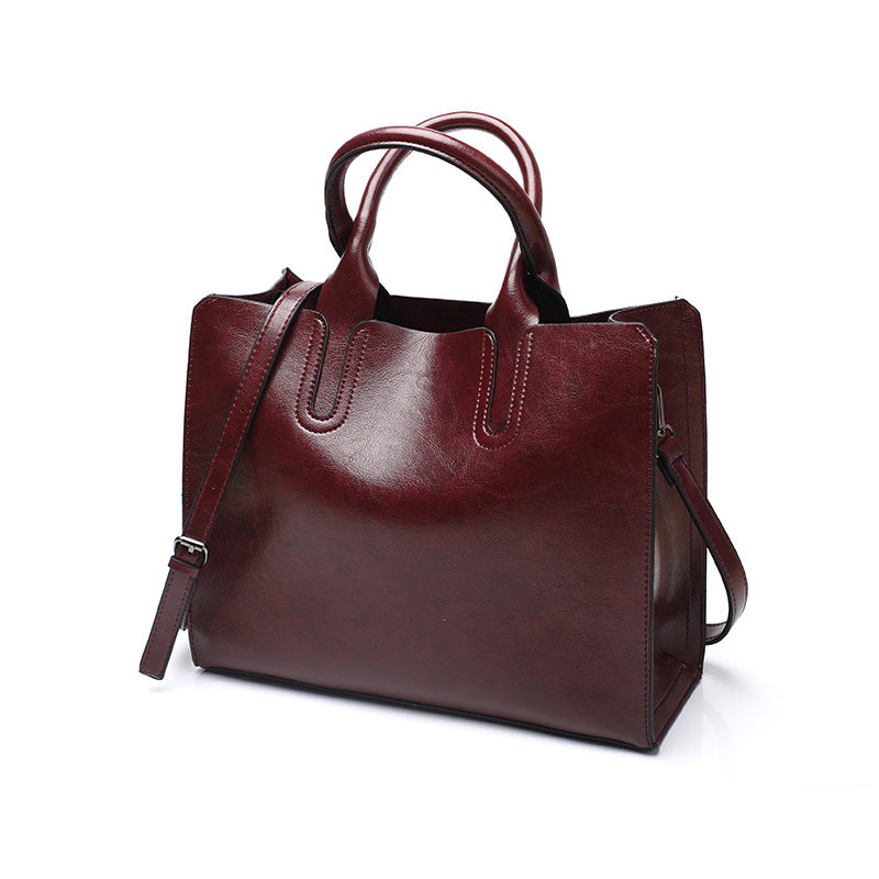 Structured Faux Leather Tote Bag - Coffee
